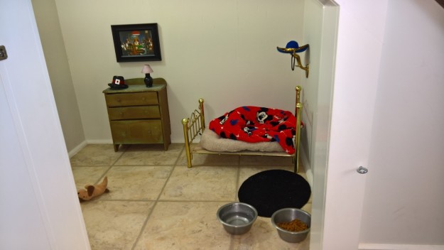 He realized the miniature room — outfitted with miniature funiture and miniature decor — was made for Poncho. Yes, the dog.